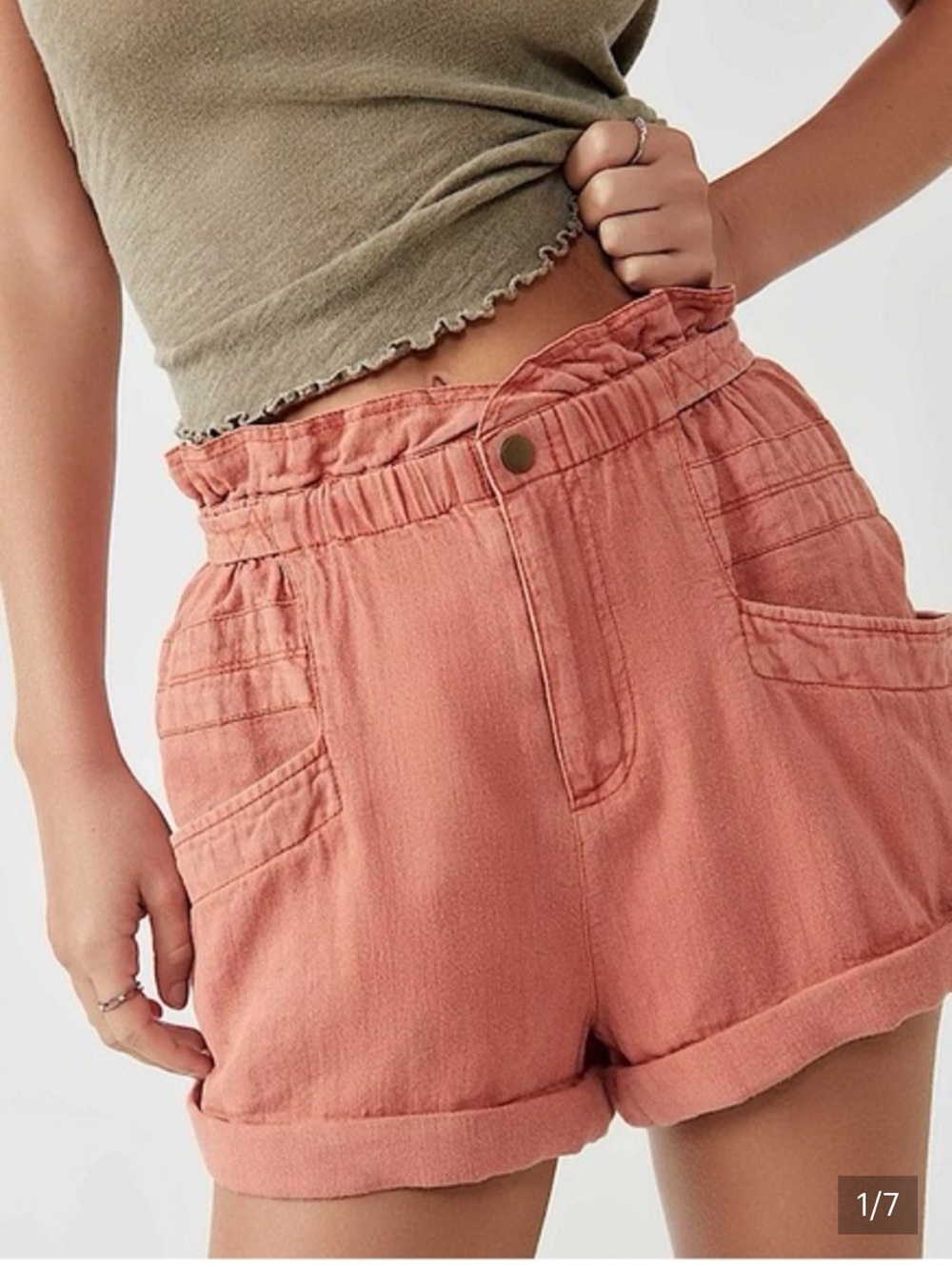Free People High-Waist Rolled Hem Shorts in Dusty Coral